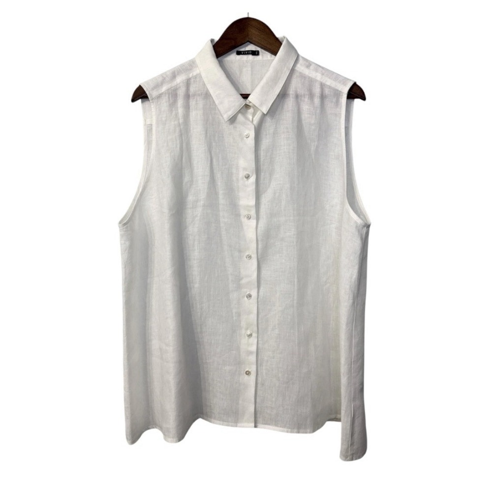 Vivid linen sleeveless button top women's XXL white classic old money lagenlook